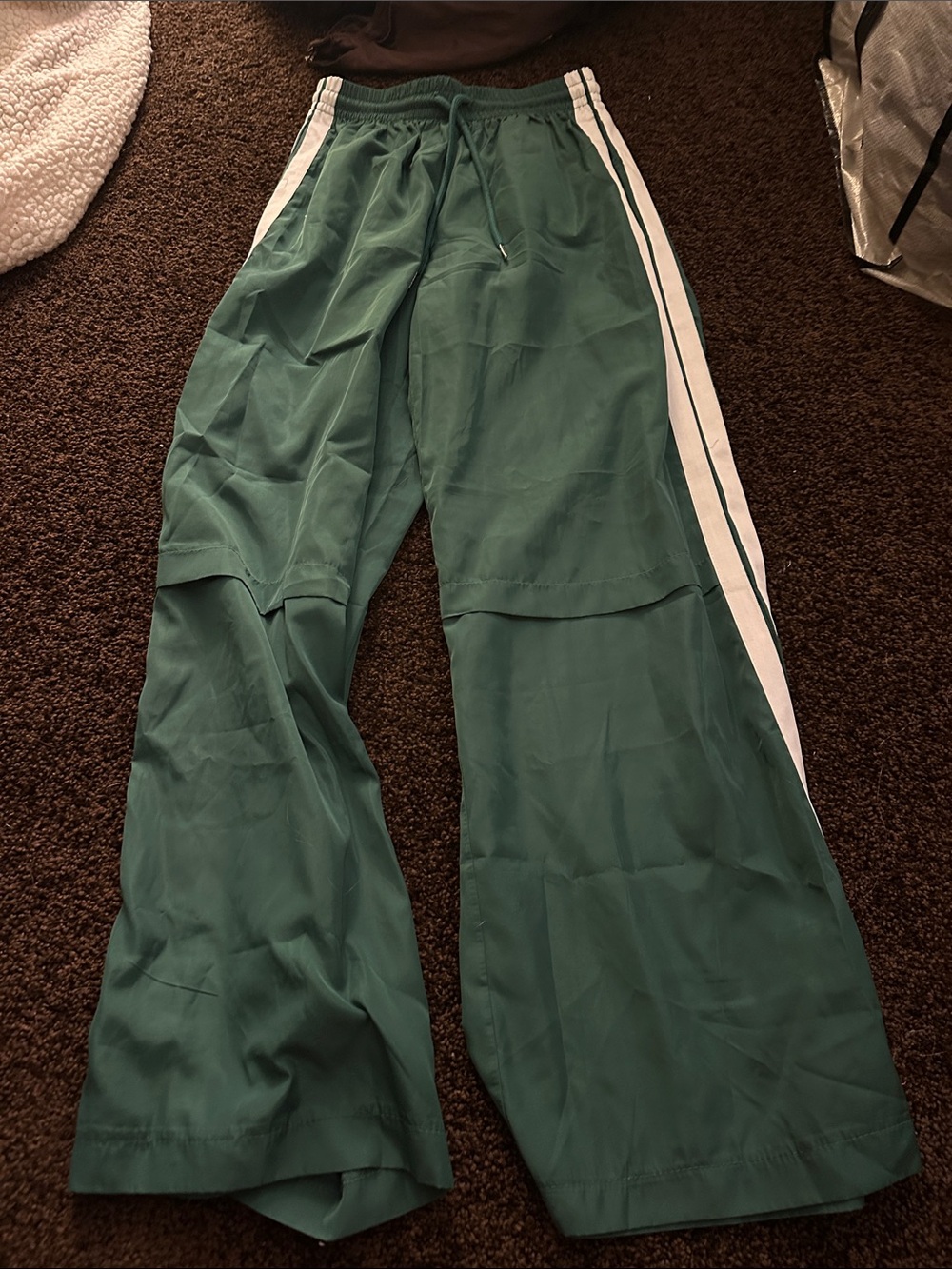Edikted Dark Green Track Pants with White Side Stripes